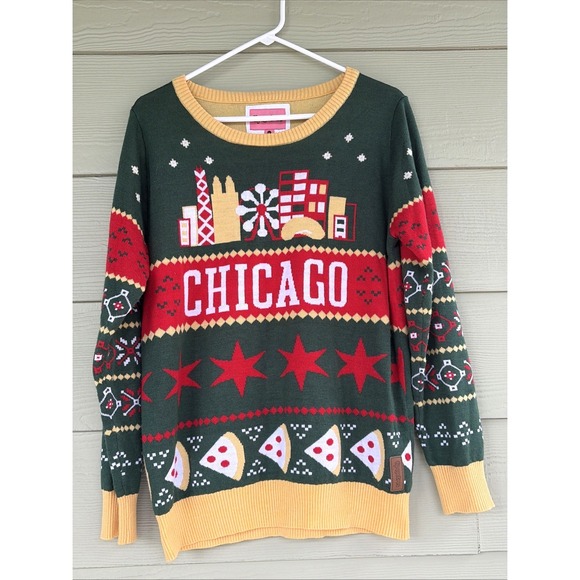 Tipsy Elves Other - Tipsy Elves CHICAGO Skyline Pizza Ugly Christmas Holiday Crewneck Sweater Large